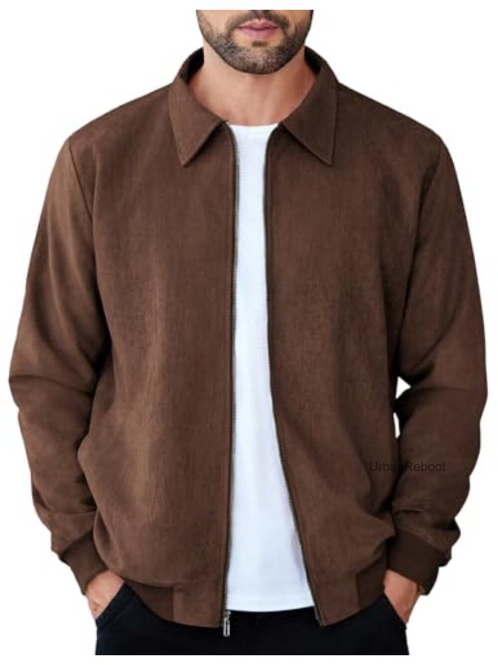 Mens Faux Suede Bomber Jacket Lightweight Casual Zip Front